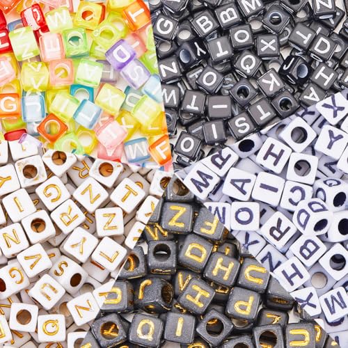 SOFPLATE 1000 Stück 5 Stile Buchstabenperlen Quadratisch 6mm Alphabetperlen Würfel Schwarz Weiß Gold Transparent Würfel Gemischte AZ Buchstabenperlen Masse Zur Schmuckherstellung Armbandzubehör Zubehö von SOFPLATE