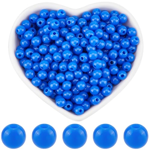 SOFPLATE 1000 Stück Runde Blaue Perle 6mm Undurchsichtige Acrylperlen Großpackung Kleine Glatte Lose Perlen Schmuck Kunststoffkugel Abstandsperle Zur Schmuckherstellung Armbänder Halsketten Ohrringe Z von SOFPLATE