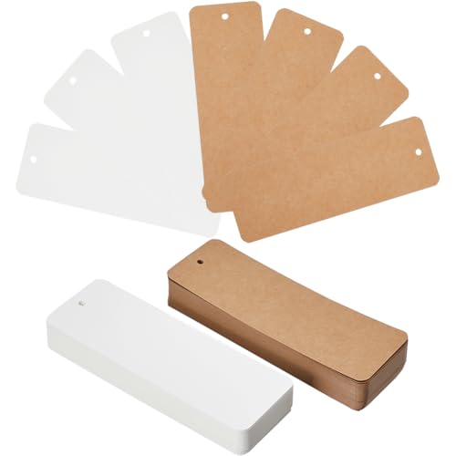 SOFPLATE 120 Stück 15,2 x 5,1 cm leere Papier-Lesezeichen, Großkarton, Lesezeichen, rechteckige Geschenkanhänger mit Löchern, Kraftpapier, Lesezeichen zum Schreiben, Zeichnen, Hänge-Etiketten, DIY, von SOFPLATE