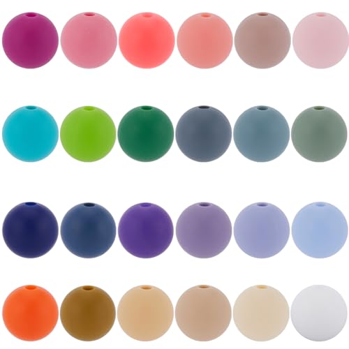 SOFPLATE 120 Stück 24 Farben 12mm Silikonperle Runde Fokalperlen Großpackung Bunte Weiche Gummiperlen Zum Herstellen von Schlüsselanhängern Basteln Lose Perlen Zum Perlenstiften Schmuckmachen Armbänd von SOFPLATE