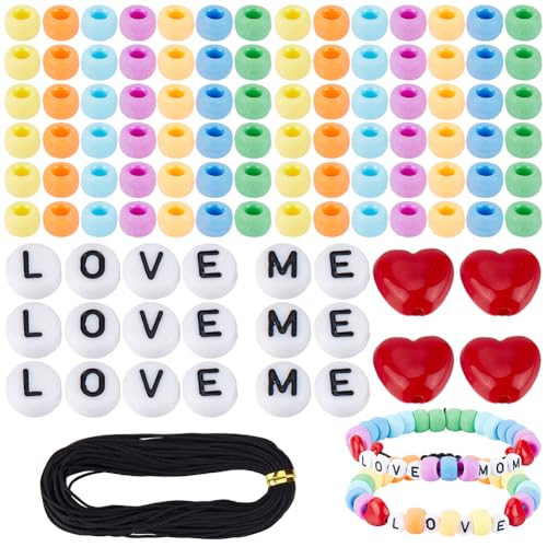 SOFPLATE 1400 Stück Armband Bastelset In 7 Farben Pony Perlen 6x9mm Pony Perlen Mit Buchstaben Flache Runde Acryl Kandi Perlen In Rotem Herzform Für Die Schmuckherstellung DIY Freundschaftsarmbänder von SOFPLATE