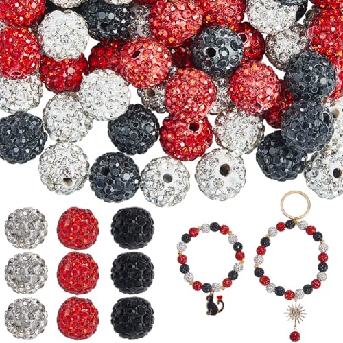 SOFPLATE 150 Stück 3 Farben 10mm Discokugel Perlen Weiße Strass Perlen Schwarz Rot Rund Funkelnd Glänzend Pavé Strass Polymer Ton Abstandsperle Für Perlenstifte Armbänder Halsketten Dekoration von SOFPLATE