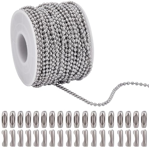 SOFPLATE 20 m Edelstahl Kugelkette Silberne Perlenkette Kettenglieder Verbindungsstücke Verschlüsse Lange Baumelnde Perlenkugelkette Für Schmuckherstellungssets Halsketten Armbänder Zubehör DIY Bastel von SOFPLATE