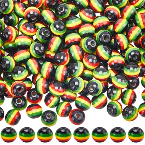 SOFPLATE 200 Stück Jamaika Perlen Gestreifte Perlen 8mm Schwarz Rot Grün Gelb Kunstharz Rund Afrikanischer Reggae Stil Mini Abstandshalter Rasta Perlen Für Die Schmuckherstellung Armbänder Halsketten von SOFPLATE