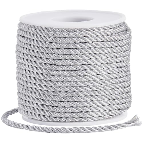 SOFPLATE 22 Yard/20 m Dekorative Seilbesatzung Gedrehtes Kordelband 3mm Silberfarben 3 Lagig Gedrehte Kordel Besatzfaden Geflochtene Seile Für Abschlussfeiern Ehrenkordeln Handfasting Heimdekoration von SOFPLATE