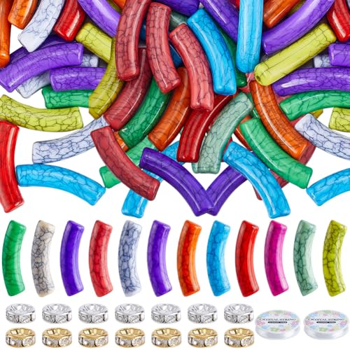 SOFPLATE 240 Stück Bambusröhren-Perlen, Acrylröhrenperlen mit 2 Rollen, undurchsichtig, bunt, Nudeln, Messing, Strass, gebogen, lose Abstandshalter, Perlen-Set für Schmuckherstellung, Armbänder, von SOFPLATE