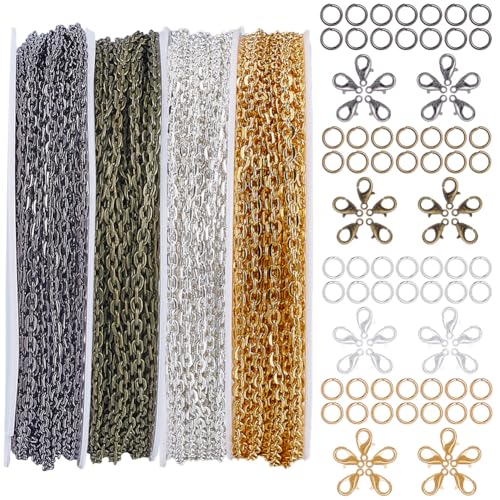 SOFPLATE 28 m lange Kabelgliederkette, Schmuckherstellungs-Set, Ketten mit 240 Biegeringe und 60 Karabinerverschlüsse, Eisen, 3 x 2 mm Rolle, Metallverbinder, Ketten für Schmuckherstellung, Halskette, von SOFPLATE