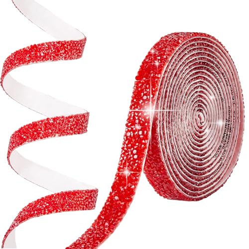 SOFPLATE 3 Yards Rote Strassbänder Selbstklebende Diamantrolle Glitzernde Kristallstreifen Aufkleberband Glänzender Kunstharz Strassbesatz Zum Basteln Für Kunsthandwerk DIY Hochzeit Weihnachten Party von SOFPLATE