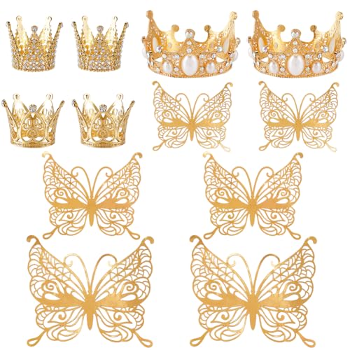 SOFPLATE 30 Stück Krone Schmetterling Topper Krone Kuchen Topper Set Mit Aufklebern Gold 3D Hohl Prinzessin Kleine Mini Tiara Legierung Strass Topper Kits Für Hochzeit Geburtstag Kuchen Blumen Party D von SOFPLATE