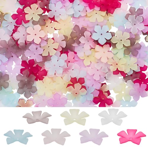 SOFPLATE 350 Stück 7 Farben Blumen-Perlenkappen aus Acryl, Blumenperlen, Großpackung sortiert, Kunststoff, bunt, mattiert, lose Abstandshalter, Endkappen für Schmuckherstellung, Armband, DIY, von SOFPLATE