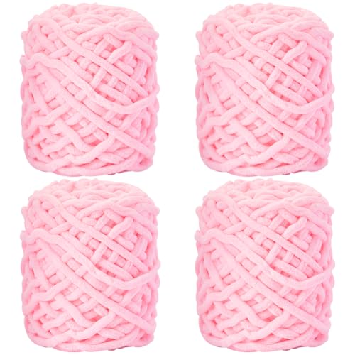 SOFPLATE 4 Jumbo Packung 263 Yards/240 m Dickes Chenillegarn Rosa Dickes Flauschiges Garn Weiches Chenille Häkelgarn Supervoluminös Zum Häkeln Stricken Für Decken Schals Taschen Kissen Kleidung 66 Yar von SOFPLATE