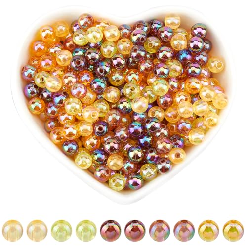 SOFPLATE 5 Farbe 1000 Stück 6mm Runde Transparente Acrylperlen Klare Gelbe Perlen Mit Thanksgiving Motiv Kleine ab Farbige Orangefarbene Hellgoldene Perle Zur Schmuckherstellung Halsketten Armbänder von SOFPLATE