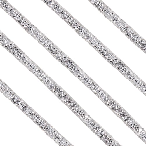 SOFPLATE 5 Yards Silbernes Strassband Selbstklebende Strassstreifen Diamant Bling Kristallband Aufkleber Kunstharz Strassbänder Glitzernde Bling Bänder Rolle Für Heimwerkerarbeiten Stoffe Schuhe Kleid von SOFPLATE