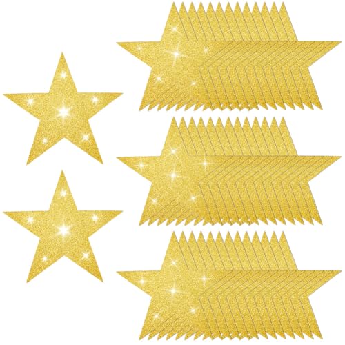 SOFPLATE 50 Stück Große Glitzersterne Aus Karton 6{1} cm Goldene Kartonsterne Zum Ausschneiden Fünf Sternausschnitte Doppelt Bedrucktes Papier Glitzerstern Ausschnitt Dekoration Für Pinnwand Geburtsta von SOFPLATE