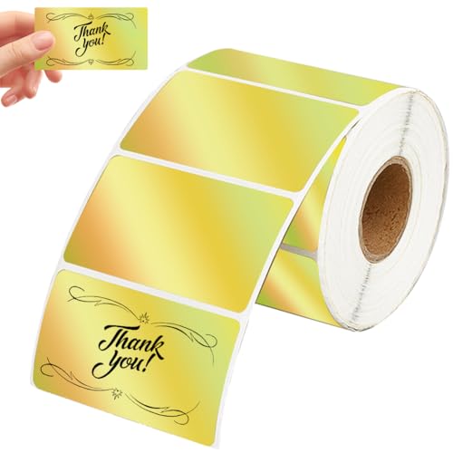 SOFPLATE 500 Stück 1.26" x 2.24" goldene Thermoetiketten Holografische Etikettenaufkleber Papier Wasserdicht Selbstklebend Rechteckig Reflektierendes Druckerband Aufkleber Zum Verpacken Preis Barcode von SOFPLATE