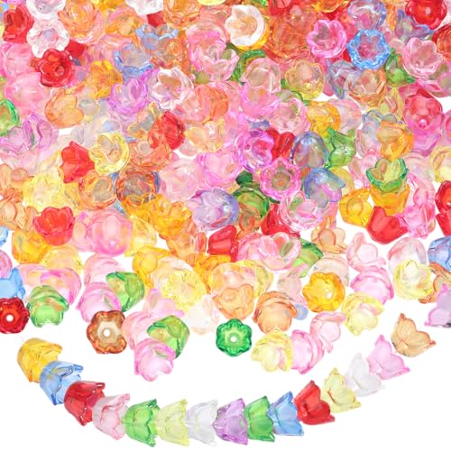 SOFPLATE 500 Stück Acryl-Blumen-Perlenkappen, bunt, winzige, transparente Glocke, Tulpen, Endkappen, Trompete, Blumen, Abstandshalter, Perlen für Schmuckherstellung, Ohrringe, Armbänder, Damen, von SOFPLATE