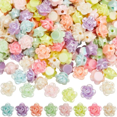 SOFPLATE 500 Stück Zufällige Farbe 13mm Schillernde Lose Perlen Blumen Rosenblütenperlen Acryl Bonbons Regenbogenrosen Abstandsperlen Für Die Schmuckherstellung Perlenzubehör DIY Armbänder Halsketten von SOFPLATE