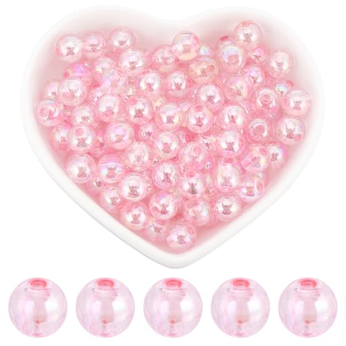 SOFPLATE 500 Stück rosa Perlen, 8 mm, runde Kristallperlen, Großpackung, Valentinstag, AB-Farbe, transparent, Blasen, Acryl, lose Bastelperlen, Abstandshalter für Armbänder, Ohrringe, Halsketten, von SOFPLATE