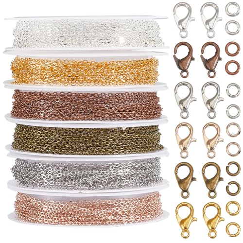 SOFPLATE 6 Rolle 18 m/59 Fuß Goldene Kabelkette Schmuckketten Set In Großpackung Mit Biegering Und Karabinerverschluss 2mm Ovale Kubanische Gliederketten Aus Messing Verbindungssets Für Die Schmuckher von SOFPLATE