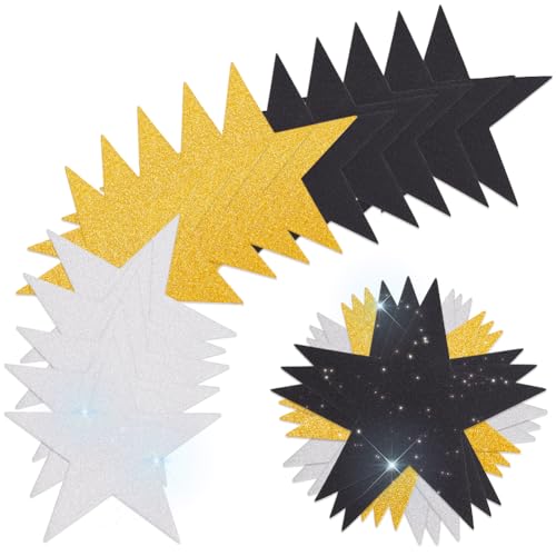 SOFPLATE 80 Stück 3 Farben Sternförmige Ausschnitte Papierausschnitt Sterne 6{6} cm Gold Silber Schwarz Doppelseitig Glänzend Glitzer Konfetti Ausschnitte Für Heimwerker Pinnwand Klassenzimmer Wand Pa von SOFPLATE