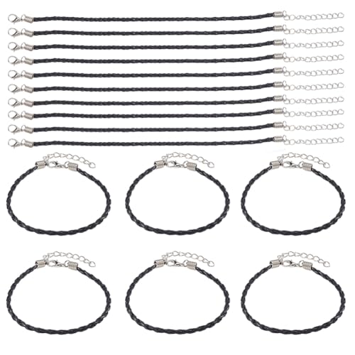 SOFPLATE Armbandschnüre mit Verschluss, Armbandschnur, Schwarz, 3 mm, geflochtenes Kunstleder, Spitze, trendig, Eisenverschluss, verlängerte Ketten, Zubehör für Schmuckherstellung, Armbänder, von SOFPLATE