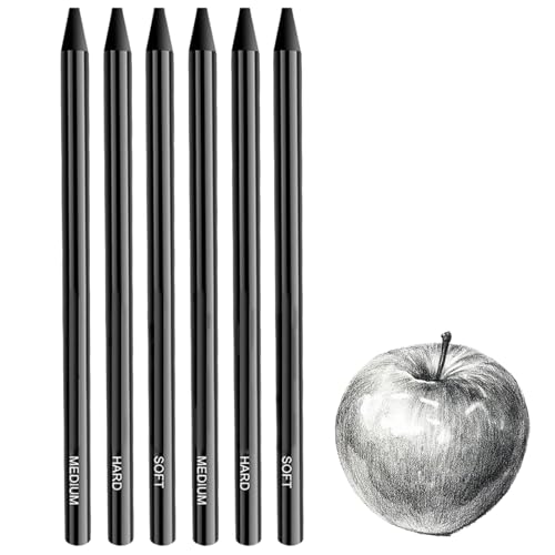 6 Stück Kohlestifte,Kohlestifte Zum Zeichnen,Kohlestifte Zum Zeichnen Set,Zeichenkohle,Kohle Zeichnen,Woodless Kohlestifte Soft/Medium/Hard Black Charcoal Sketching Zum Zeichnen, Schreiben von SOGHO