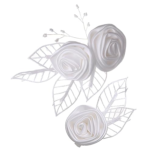 SOIMISS 2st Blumen-haarspangen-set Haarschmuck Für Die Hochzeit Rosafarbene Haarspange Rosen-haarschmuck Hochzeit Haarspange Rosenhaar Haarschmuck Mit Rosenblüten Stoff Weiß von SOIMISS