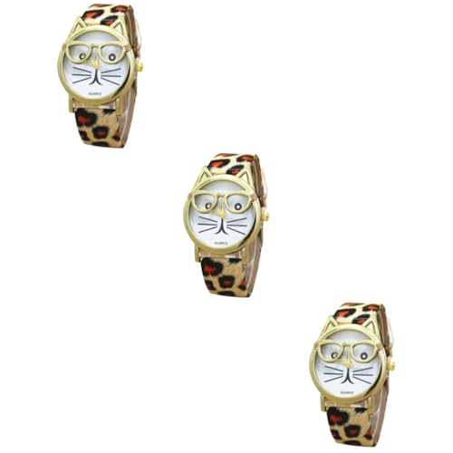 SOIMISS 3 Stk Katzenuhr kinderuhren armbanduhr kinder kinderwatchuhr Kinderuhr mit leichtem Gewicht reloj inteligente Uhr mit Katzenmuster Sportuhr für Kinder achte auf Mädchen PU Leopard von SOIMISS