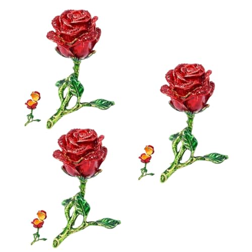 SOIMISS 3St rose schmuckschatulle storage boxes aufbwahrungs-box tischdeko esstisch verstauungsboxen takı kutusu Blumen Schmuck funkeln Emaille-Dekoration Etui mit Strassring Magnet rot von SOIMISS