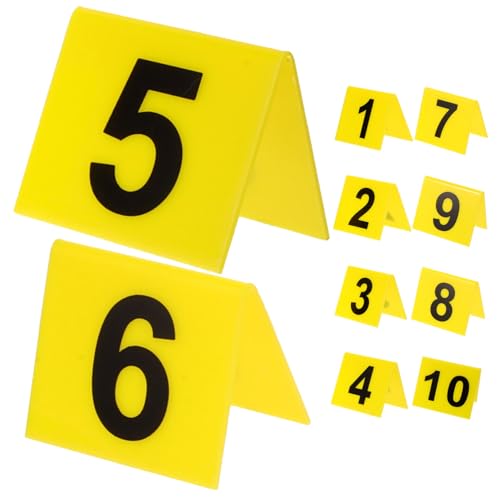 SOIMISS 5sets Nummernschild Tischnummer Zeltkarten Nummeriert Tatortnummern Schwarze Tischnummern Markt Zehn Acrylschild Hochzeitsdeko Spielnummer-marker Zeichenmarkierungen Yellow 10pcs*5 von SOIMISS