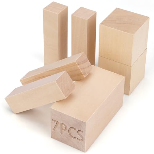 7-teiliges Lindenholzschnitzblöcke-Set, 3 verschiedene Größen, Whittling-Holzblöcke zum Basteln, Schnitzen, Holzblöcke, 2 x 2 x 2, 4 x 1 x 1 und 4 x 2 x 2 Zoll Bassholz, Holzschnitzerei Handwerk für von SOKOSEY