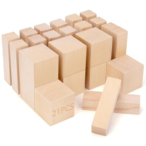 Lindenholzschnitzblöcke, Holzschnitzblöcke-Set, 3 verschiedene Größen, Holzblöcke zum Basteln, Schnitzen, Holzblöcke, 2 x 2 x 2, 4 x 1 x 1 und 10 x 5 cm, Bassholz, Holzschnitzerei für Kinder und von SOKOSEY