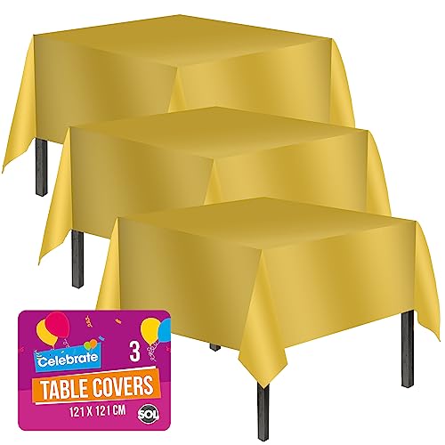 Gold-Tischdecke, goldfarben, Party-Tischdecke, Kunststoff, Weihnachtstischdecke, goldfarbene Einweg-Tischdecken für Partys, Gold-Tischdecken, Tischdecke, goldfarbene Kunststoff-Tischdecke, goldfarbene von SOL