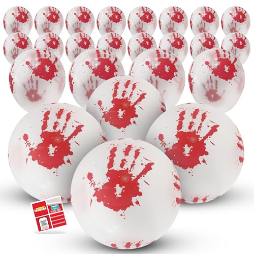 SOL 24 Stück Blutige Handabdruck Halloween Luftballons Kinder für Halloween Partys drinnen und draußen, Halloween Ballon Set Kinder & Erwachsene Dekoration Set, Latex Gedruckt Halloween Ballonbogen von SOL