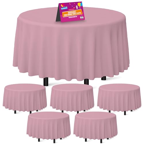 SOL Runde Tischdecke, Einweg-Tischdecke, 140 cm, Party-Tischdecken für runde Tische, runde Tischdecken, runde Tischdecke, Rosa, runde Tischdecke, Rosa, 6 Stück von SOL