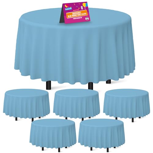 SOL Runde Tischdecke, Einweg-Tischdecke, Blau, 140 cm, Party-Tischdecken für runde Tische, runde Tischdecken, runde Tischdecke, blau, rund, 6 Stück von SOL