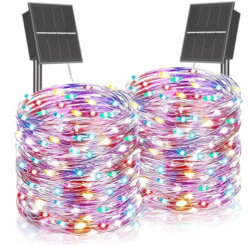 SOLARBABY 2 Stück Solar Lichterkette Aussen,2x22M 400 LED Lichterkette Außen Solar Wasserdicht, 8 Modi IP65 Wasserdicht Kupferdraht Solar Lichterkette für Garten Terrasse Balkon Hof-Bunt von SOLARBABY