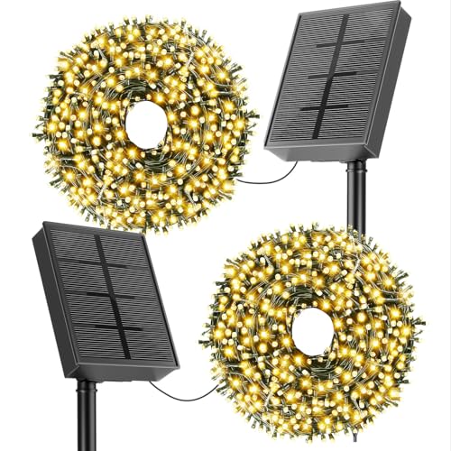 SOLARBABY Solar Lichterkette Aussen,20M 200 LED Solar Lichterkette Außen Wetterfest Warmweiß, Auto Ein/Aus Solar Lichterkette Oudtoor Deko für Gärten, Party, Balkon, Hochzeit (2 Stück) von SOLARBABY