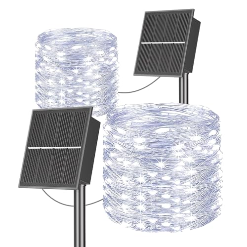 SOLARBABY Solar Lichterkette Aussen,2x20M 200 LED Solarlichterkette Außen Wetterfest 8 Modi IP65 Wasserdicht Kupferdraht Lichterkette Außen Solar Outdoor für Garten Terrasse Baum Hof Party (Weiß) von SOLARBABY