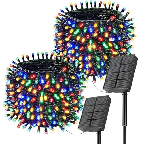 SOLARBABY Solar Lichterkette Aussen 200 LED,2 Stück 20M 8 Modi Lichterkette Außen Solar Wasserdicht, Solar Lichterkette Außen für Garten, Terrasse, Balkon, Partys (Bunt) von SOLARBABY