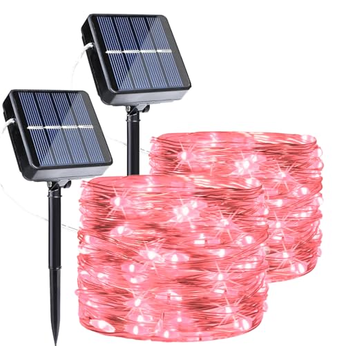 SOLARBABY Solar Lichterkette Aussen,2×20M 200 LED Solarlichterkette Außen Wetterfest, 8 Modi IP65 Wasserdicht Weihnachtsdeko Lichterkette, Weihnachtsbeleuchtung Außen für Balkon Garten Party Deko-Rosa von SOLARBABY