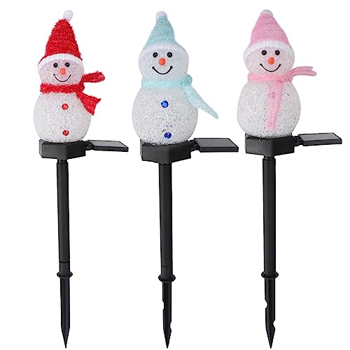 SOLUSTRE 3 Stücke LED Solarleuchten Schneemann Figur Solar Gartenstecker Weihnachten Beleuchtet Beleuchtung Garten Solarlampen Weihnachtsdeko Lampe Außen Outdoor Rasen Terrassen Deko von SOLUSTRE