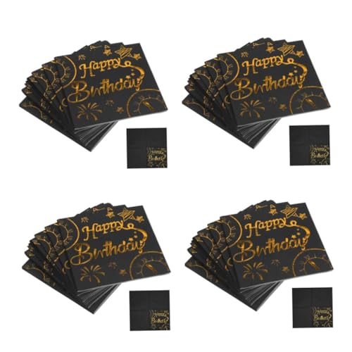 SOLUSTRE 4 Sätze Geburtstagsserviette Geburtstagsfeier Serviette Abendessenservietten Geburtstags-cocktailservietten Servietten Für Die Party Black Papier 50 Stück * 4 von SOLUSTRE