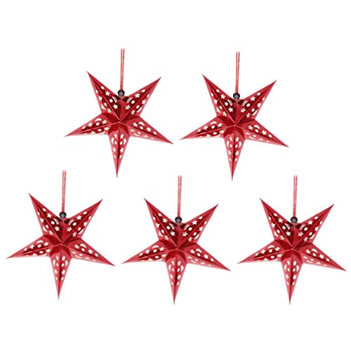 SOLUSTRE 5 Stücke Rot Papierstern Lampe 45cm Papier Weihnachtssterne mit Beleuchtung 3D Leuchtstern Fensterdeko Stern Weihnachten Beleuchtet Christbaumspitze für Neujahr Silvester Party Deko von SOLUSTRE