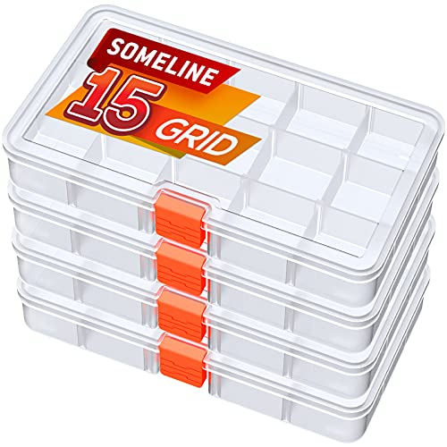 SOMELINE® Sortimentskasten mit 15 Fächern | Stabile Sortierbox für Schrauben, Kleinteile, Klein- und Nähutensilien | Perfekte Aufbewahrungsbox für Nägel und Schrauben | Maße: 17,7x10,2x2,4cm | 4 Stück von SOMELINE