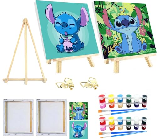 SOMHORN Malen Nach Zahlen Erwachsene Kind Cartoon Bild Faltenfreie Leinwand Acryl Pigment Home Deko Geburtstag Festival Geschenk 2 Pack (7.8x7.8in/20x 20cm) von SOMHORN