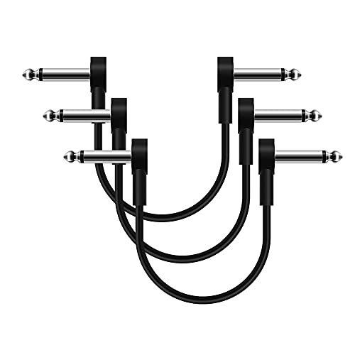 SONICAKE Patchkabel Gitarre Pedal 15CM Rechtwinklig 6.35mm Instrumentenkabel geräuschlos Klinkenpatchkabel für Effektpedale Schwarz 3 Stück von SONICAKE