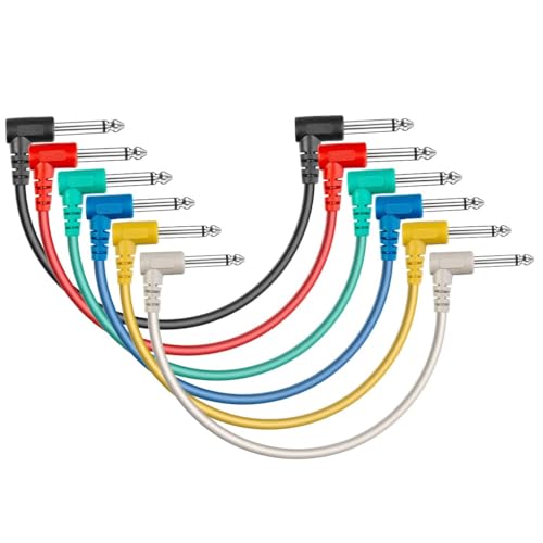 SONICAKE Patchkabel Gitarre Pedal 20CM Rechtwinklig 6.35mm Instrumentenkabel geräuschlos Klinkenpatchkabel für Effektpedale 6 Stück von SONICAKE