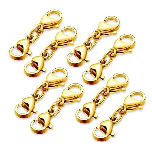 5 Stück Edelstahl-Doppelkarabinerverschluss-Verlängerungsklauenverbinder for Armband-Halsketten-Ketten-Schmuckherstellung (Color : Gold, Size : 10MM) von SONLED