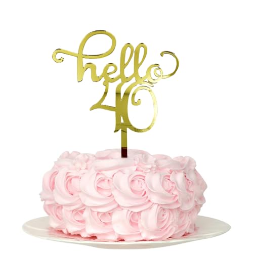 Hello 40 Birthday Cake Toppers - Gold Acryl, 40 Cake Topper, 40 Cake Topper, 40th Birthday Decorations 40th Birthday Cake Topper, 40 Dekorationen für Kuchen, Geburtstagsdekorationen von SONSMER